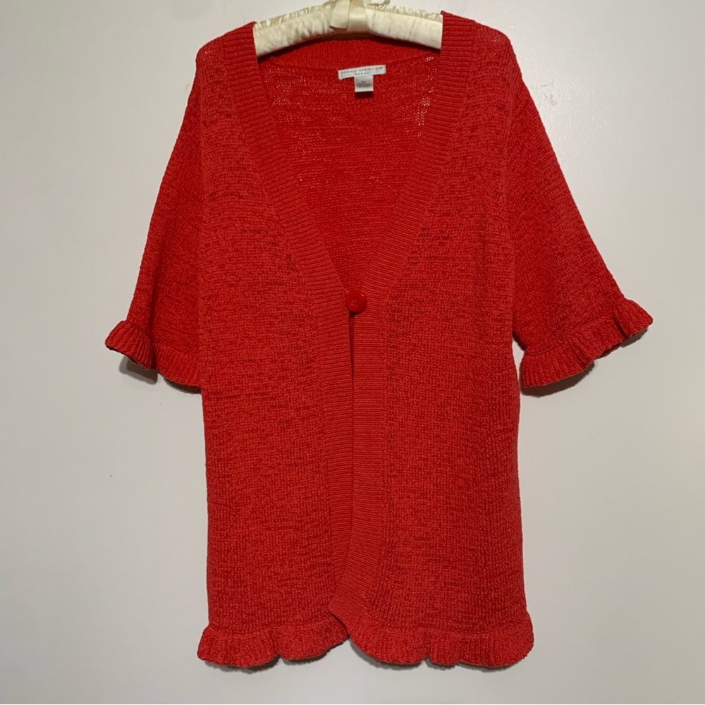 SARAH SPENCER Women bright red, open-front cardigan with ruffled details 1X